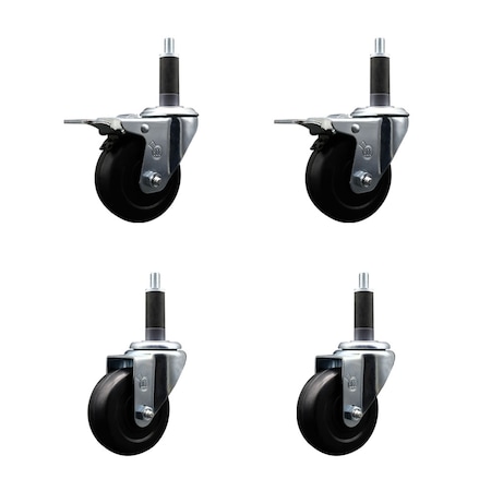 Service Caster 3.5'' SS Hard Rubber Swivel 1'' Expand Stem Caster Set 2 Total Lock Brakes, 4PK SCC-SSEXTTL20S3514-HRS-2-S-2-1